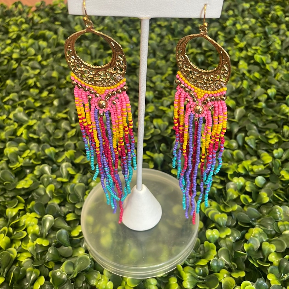 🎉❤️Boho Long Multicolor Beaded Fringe Earrings